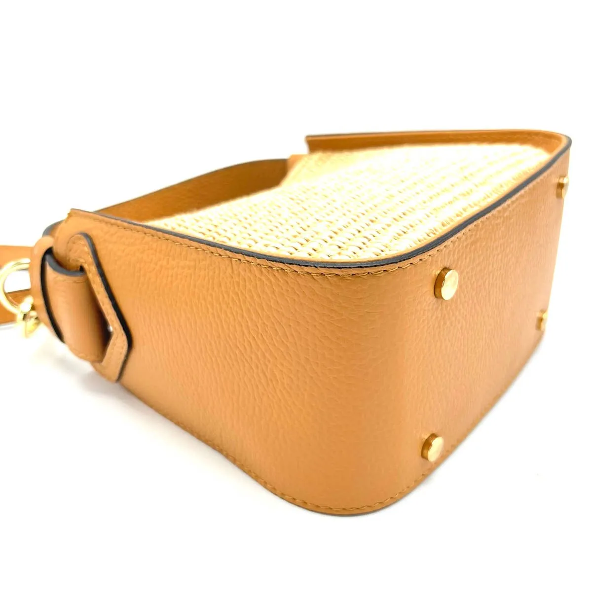 Leather and Straw Handbag- Light Camel