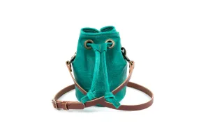 LEATHER BUCKET BAG - SMALL - PINE GREEN BISON