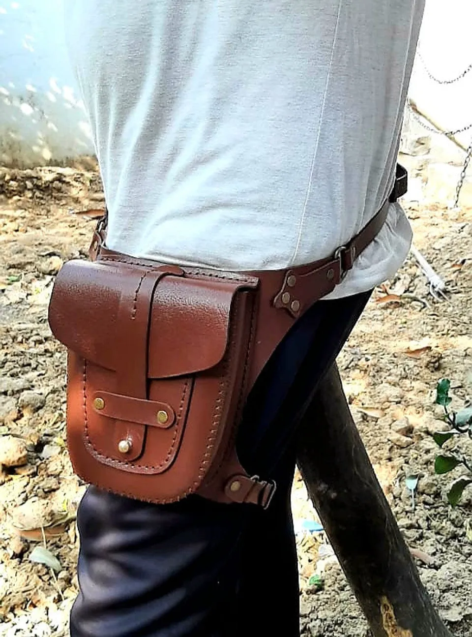 Leather Waist Bags with Hip Belt Design