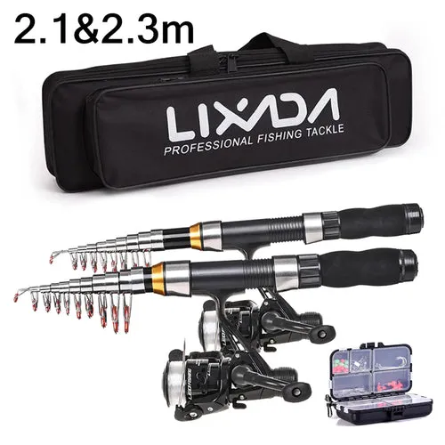 Lixada 2.1m 2.3 m Telescopic Fishing Rod Reel Combo Full Kit Carbon