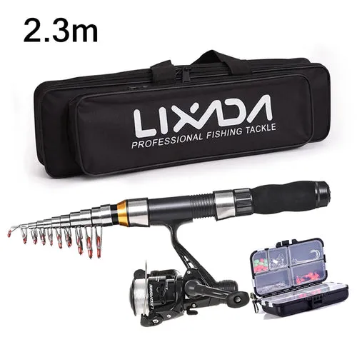 Lixada 2.1m 2.3 m Telescopic Fishing Rod Reel Combo Full Kit Carbon