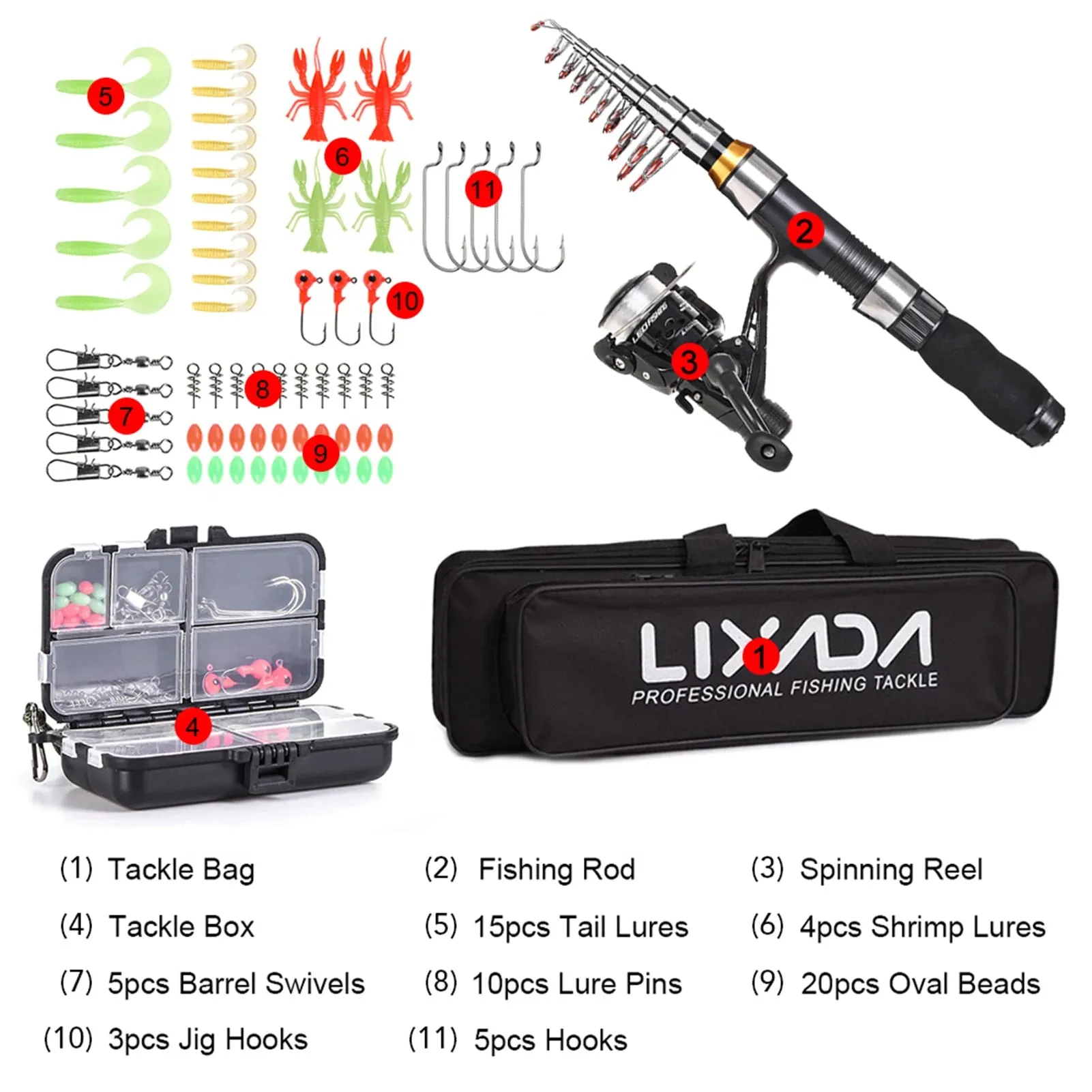 Lixada 2.1m 2.3 m Telescopic Fishing Rod Reel Combo Full Kit Carbon