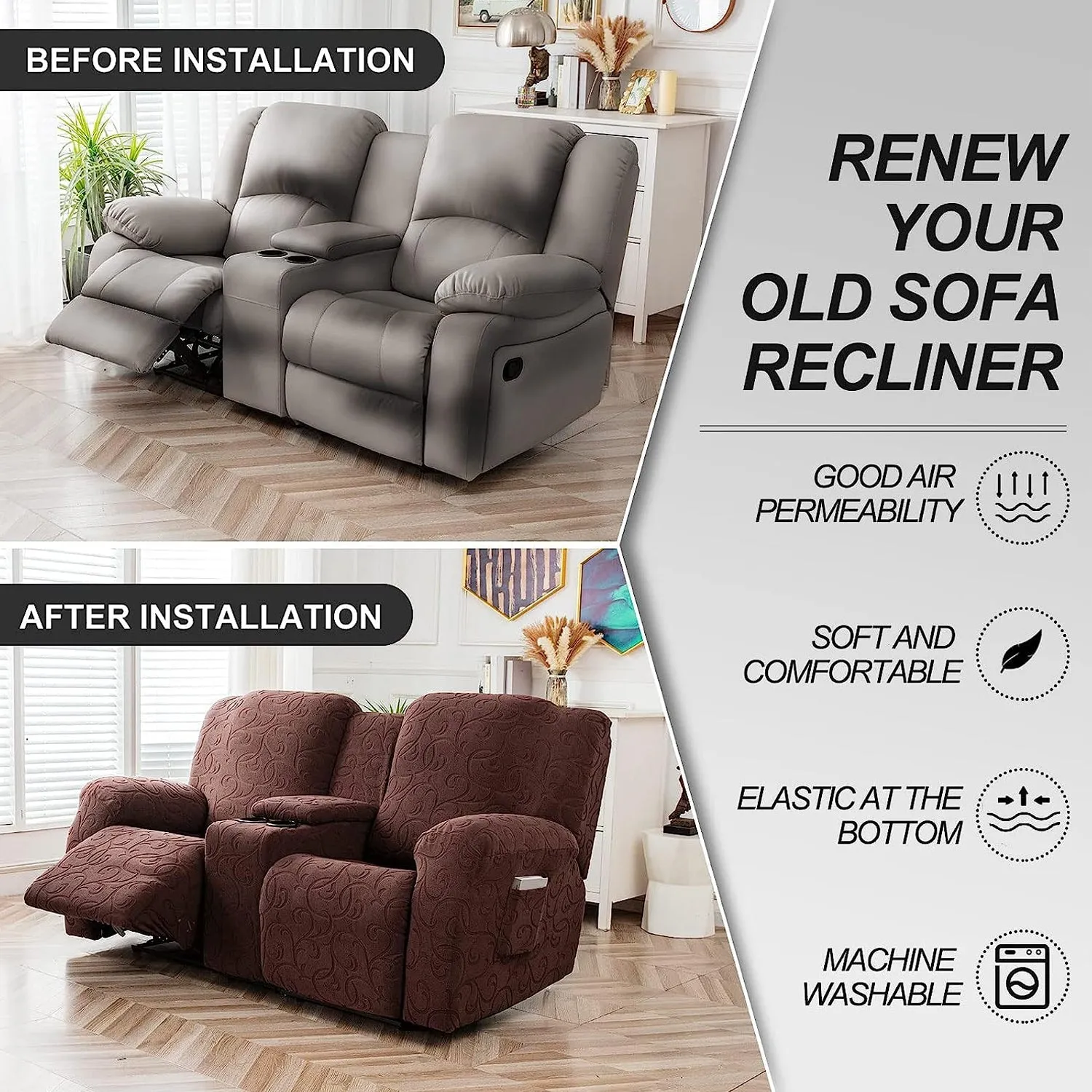 Loveseat Recliner Cover with Center Console