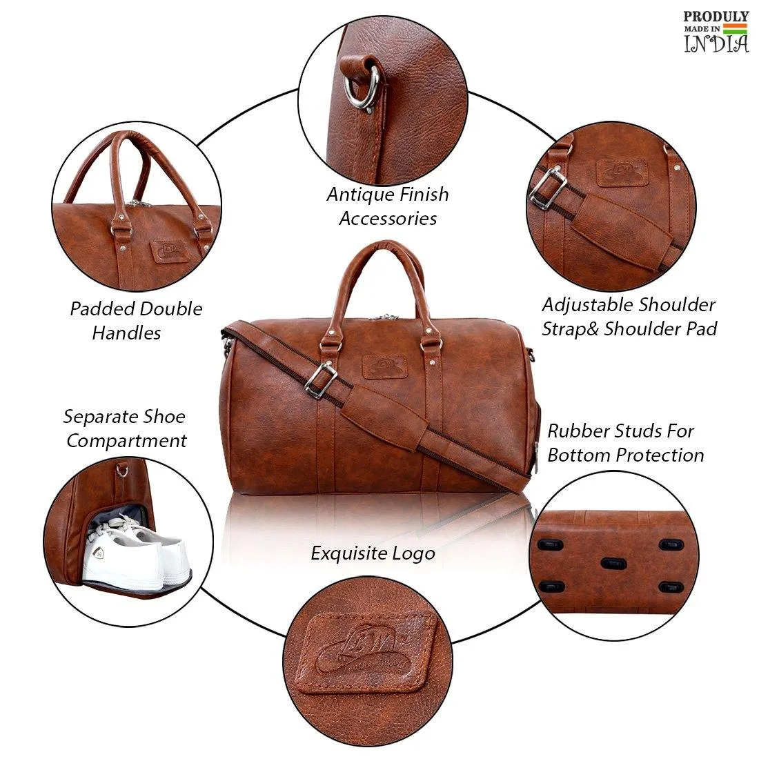 Luxurious Synthetic Leather Travel Duffel Bag with Shoe Compartment