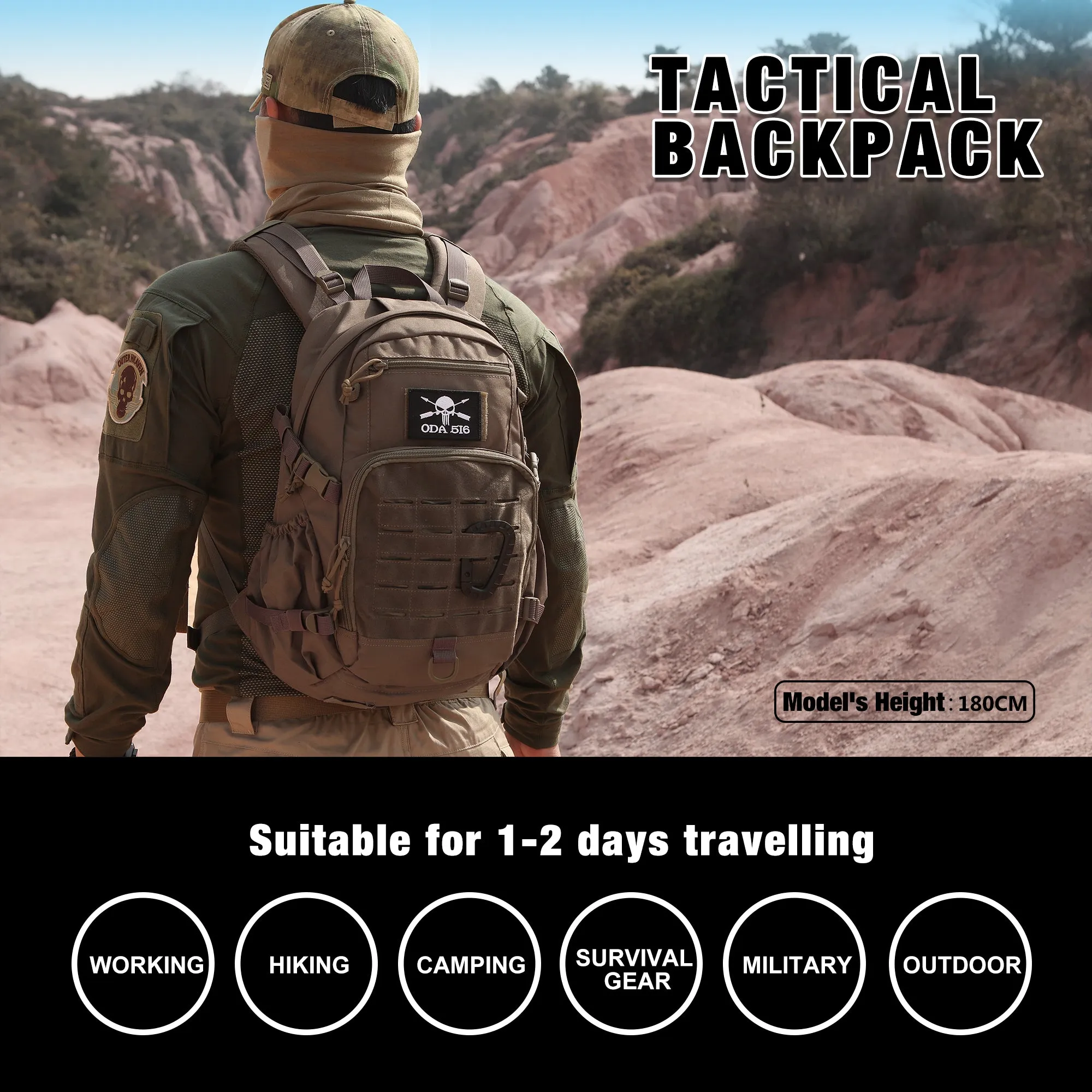 [M6539-25L] Mardingtop Small Tactical Backpack with Rain Cover, 25L Molle Hiking Backpack for Backpacking, Cycling and Biking