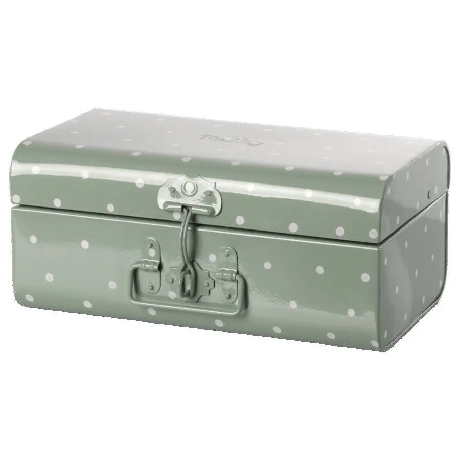 Maileg Storage Suitcase, Small - Dusty Green W. Dots