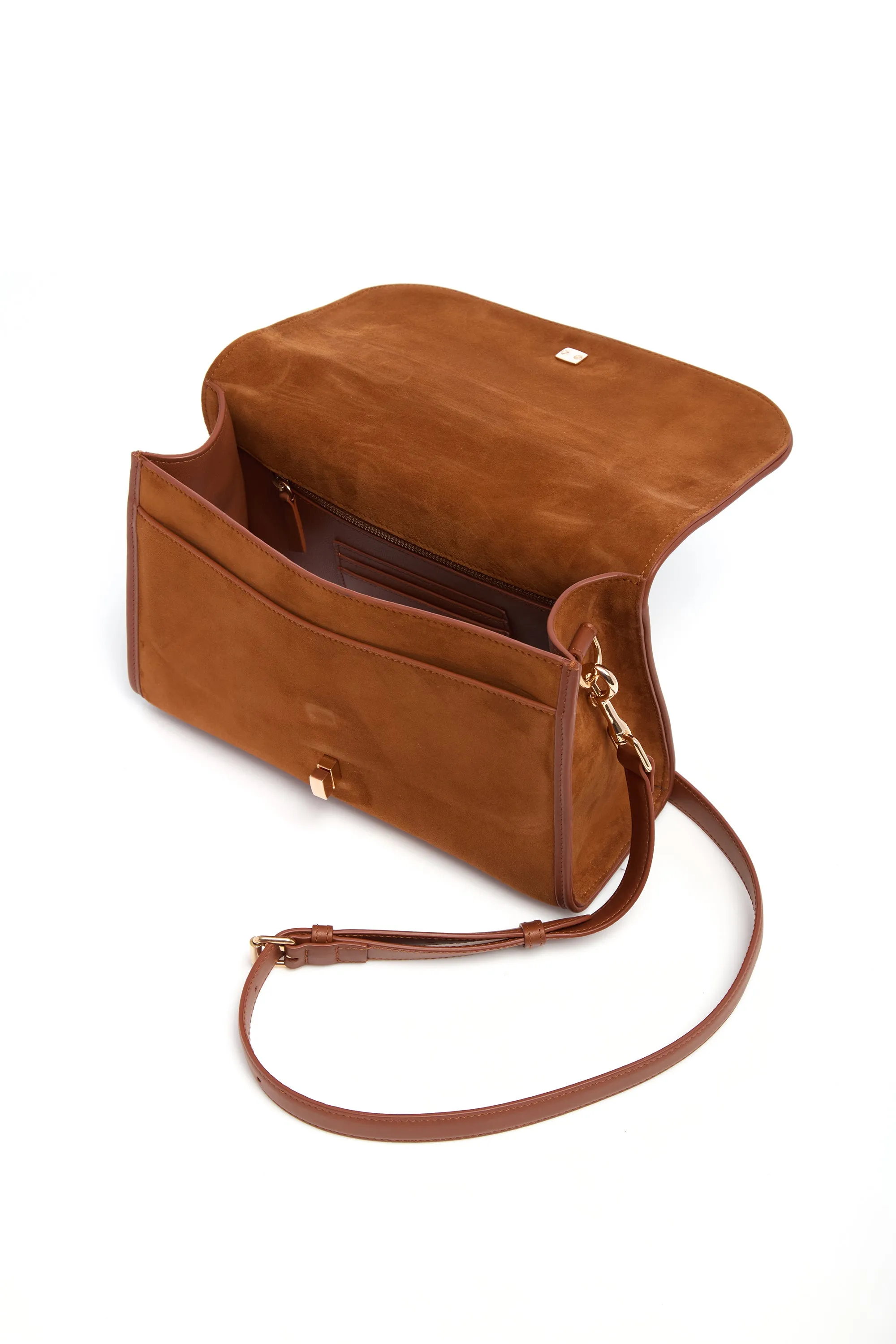 Medium Leonora Flap Bag in Cognac Suede