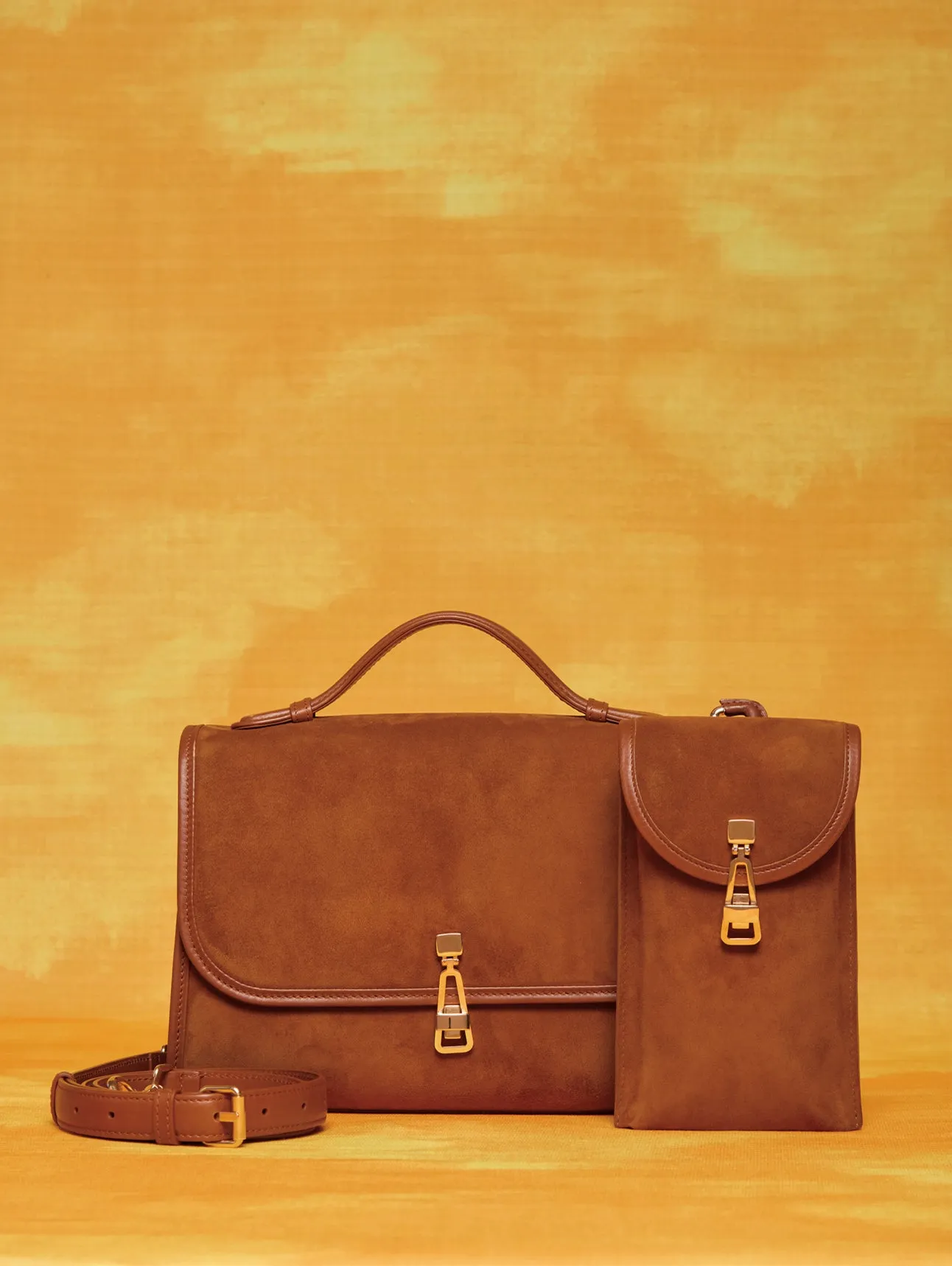 Medium Leonora Flap Bag in Cognac Suede