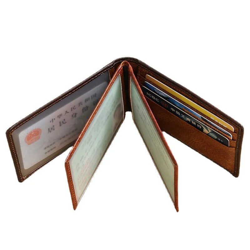 Men Genuine Leather RFID Anti-theft Multifunction Retro Large Capacity Foldable Card Holder Bag