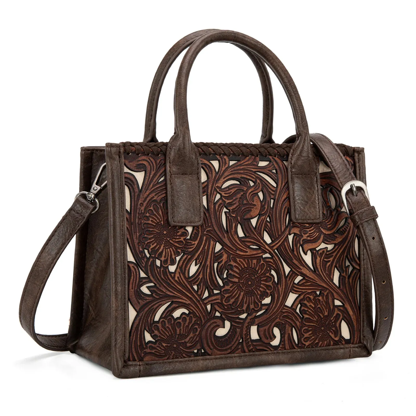 Mini Tooled Tote - Coffee