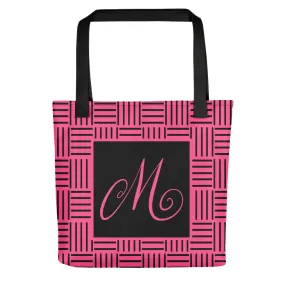 Modern Calligraphy Capital M Fancy Black on Fuchsia Custom Tote bag