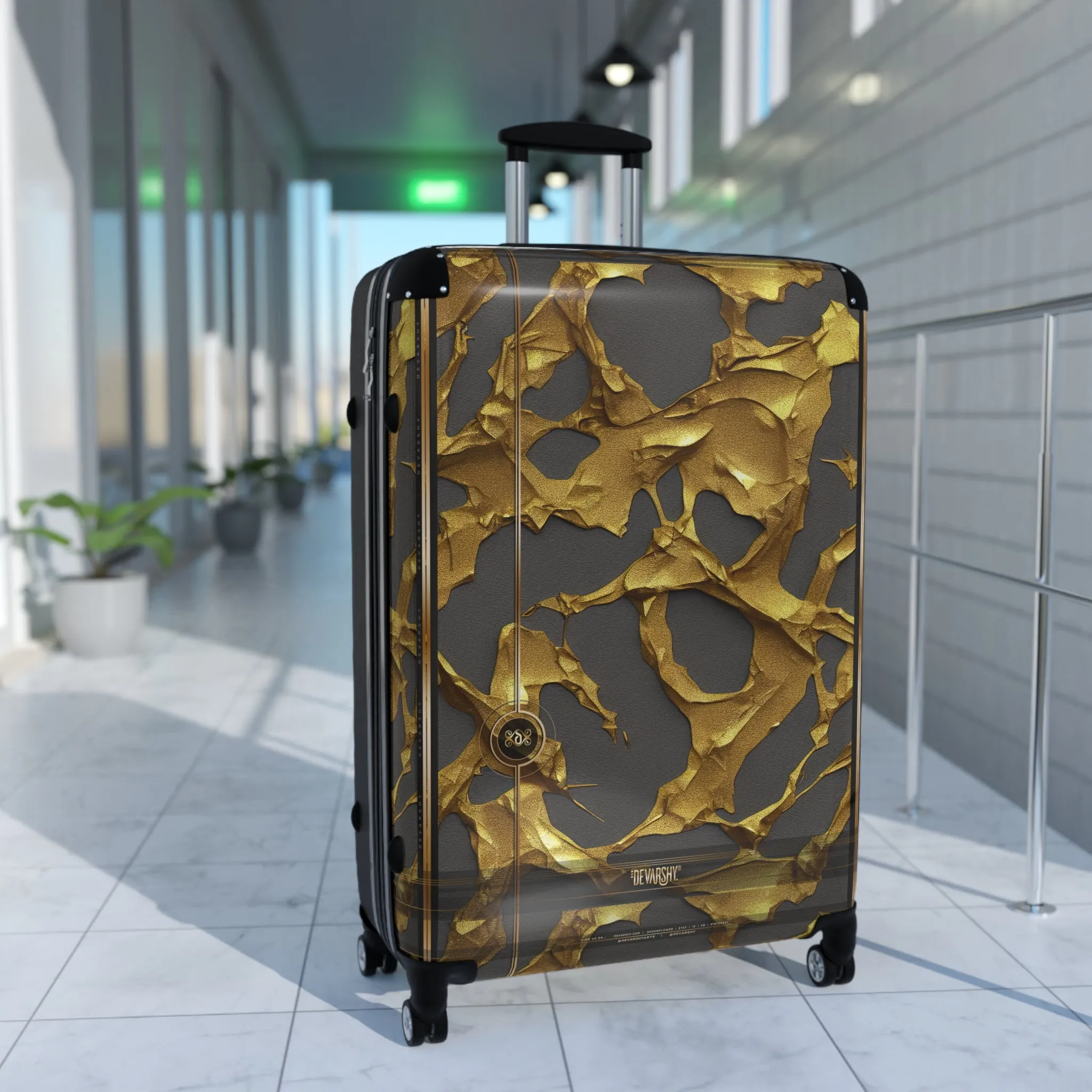 Molten Gold Suitcase Gold Print Luggage Premium Hard Shell Carry-on Suitcase Luxury Wheels Travel Suitcase | X3350