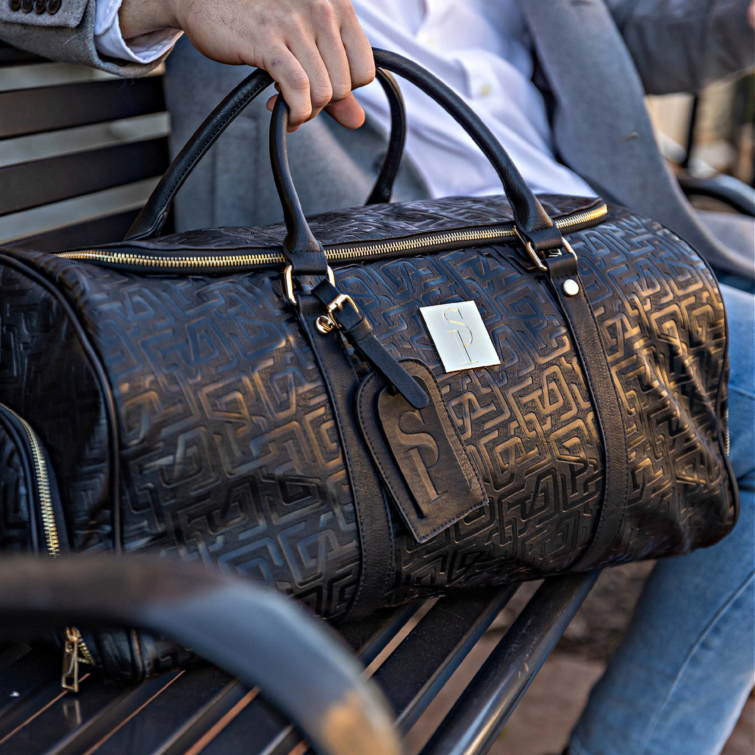 Monogram Leather 2 Bag Set (Commuter and Duffle)