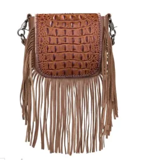 Montana West Hornback Embossed Croc Fringe Crossbody