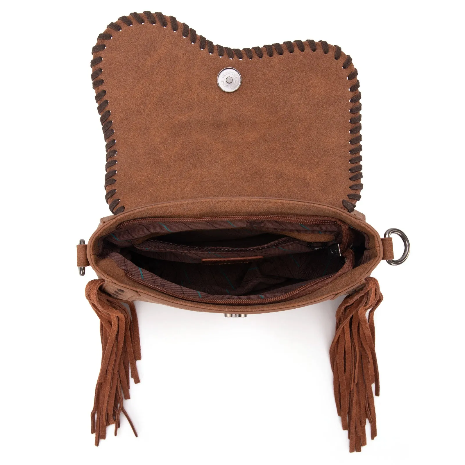 MW1274-8360 Montana West Tooled Saddle Fringe Crossbody - Brown