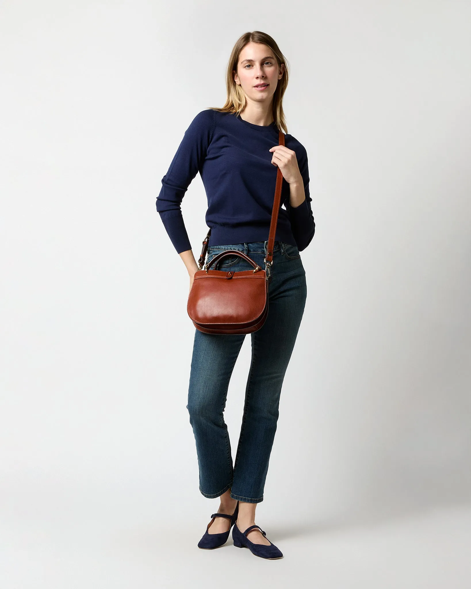 Natalie Crossbody Bag in English Tan Leather