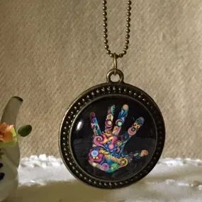 Necklace Glass Dome/ hand therapy jewelry/vibrant hand print