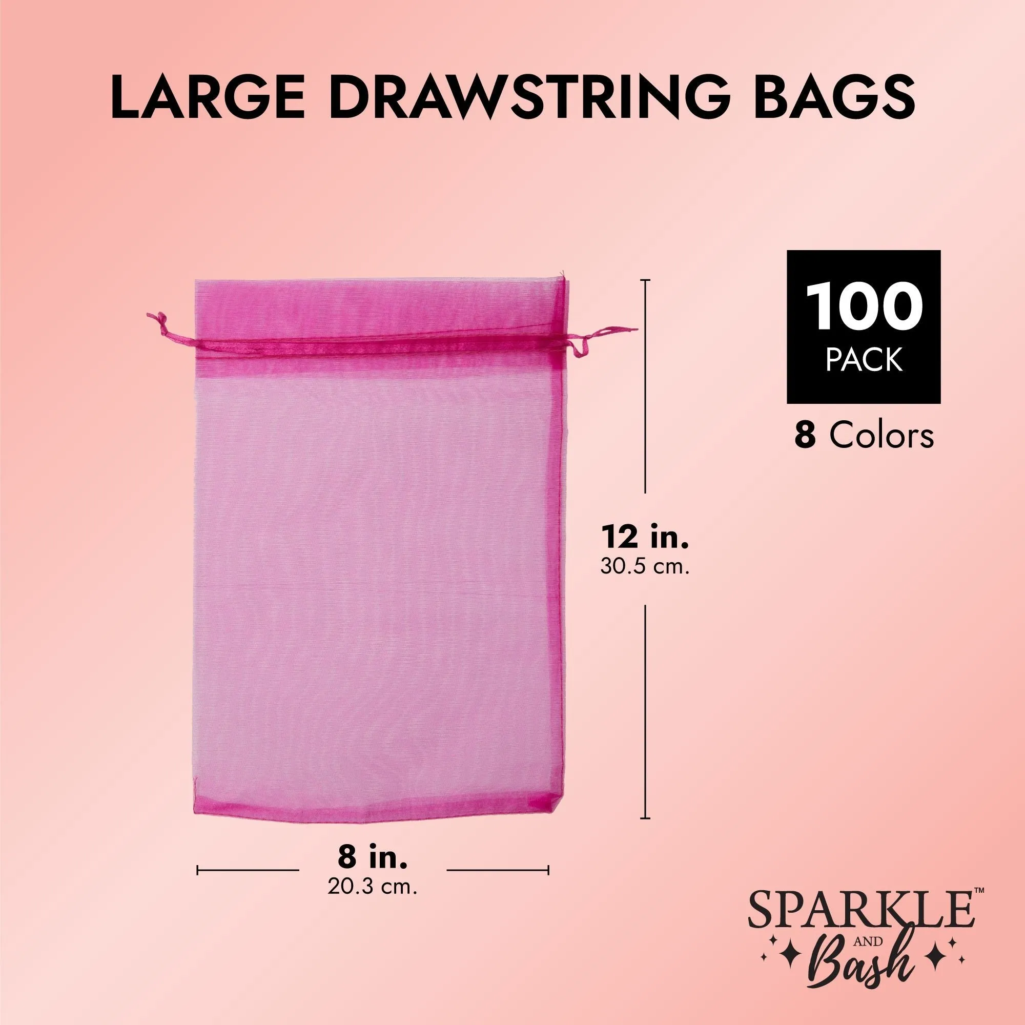 Organza Gift Bags with Drawstring, 8x12 Pouches for Party Favors (8 Colors, 100 Pack)