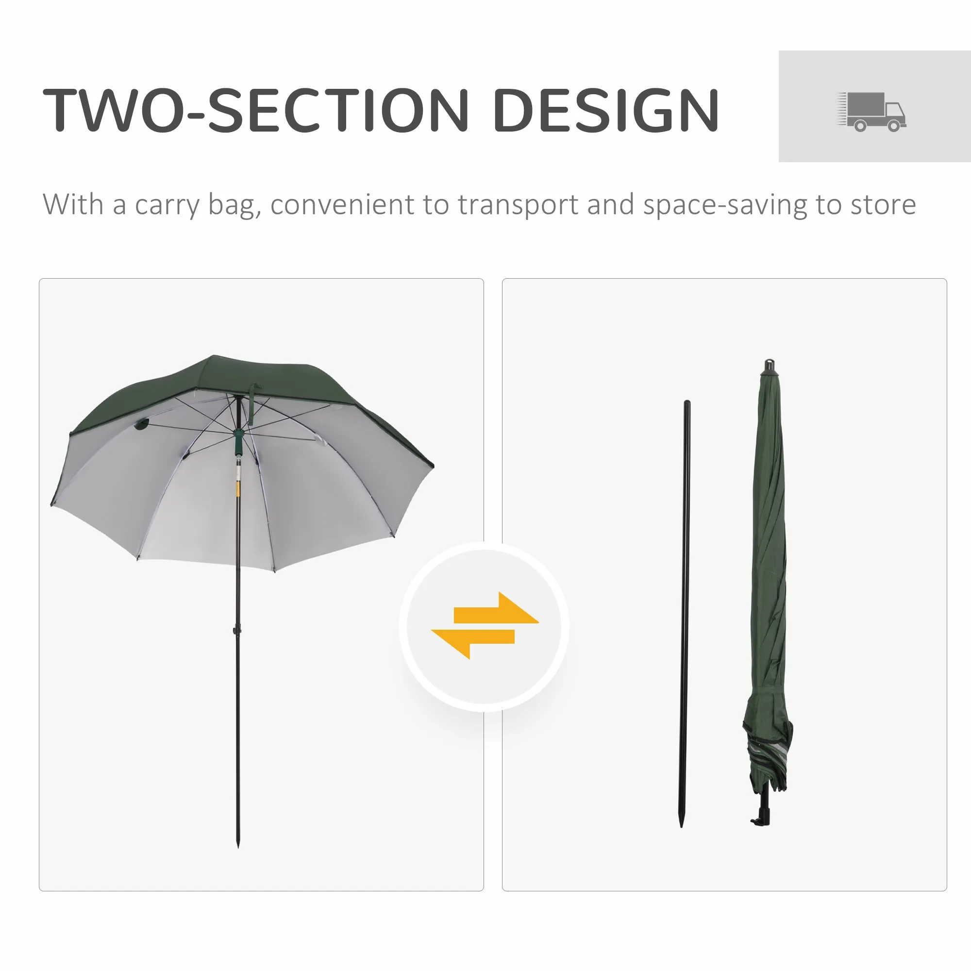 Outsunny 2M Beach Parasol Fishing Umbrella Brolly With Sides And Push Botton Tilt Sun Shade Shelter With Carry Bag