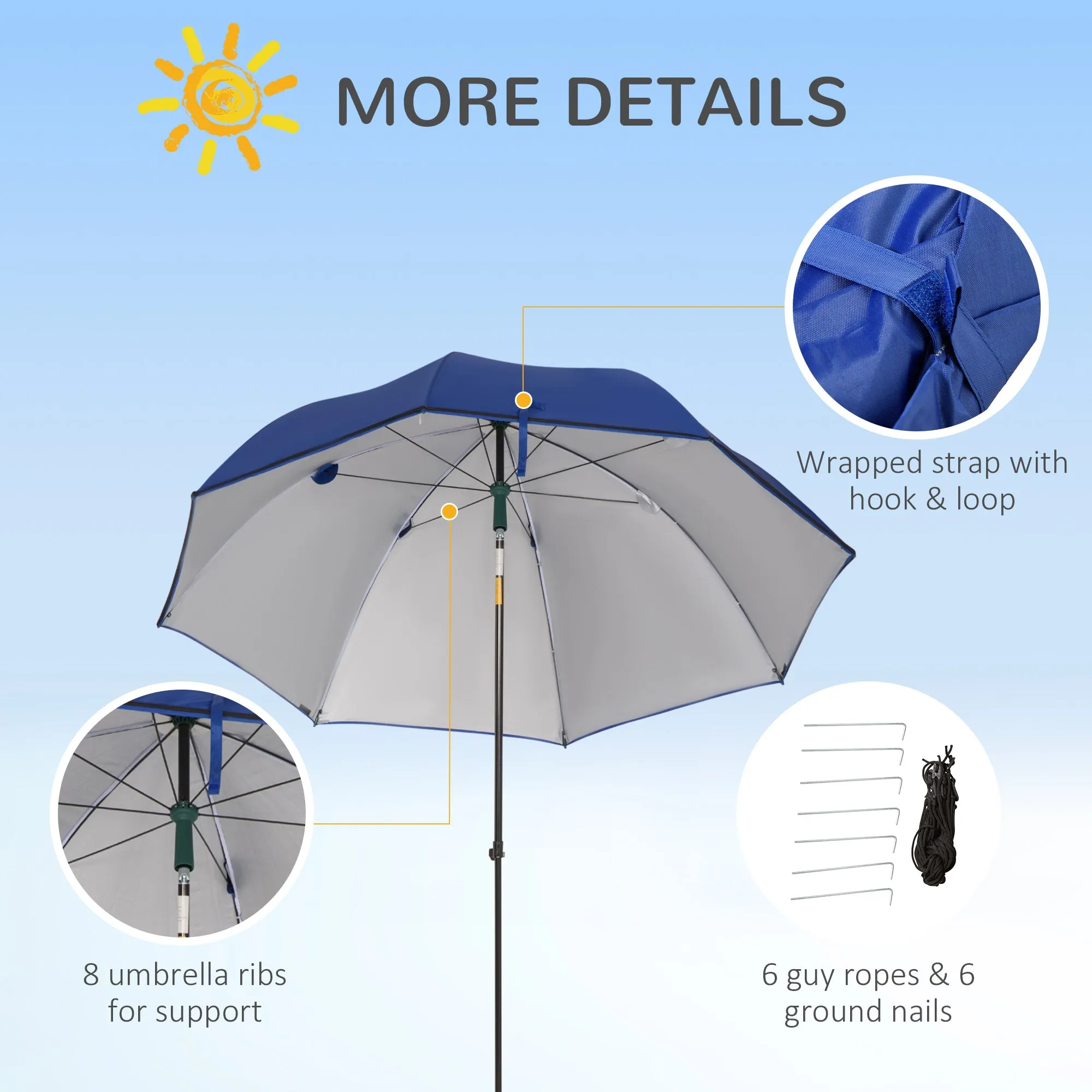 Outsunny 2m Beach Parasol with Sides Fishing Umbrella w/ Tilt, UV30 , Blue