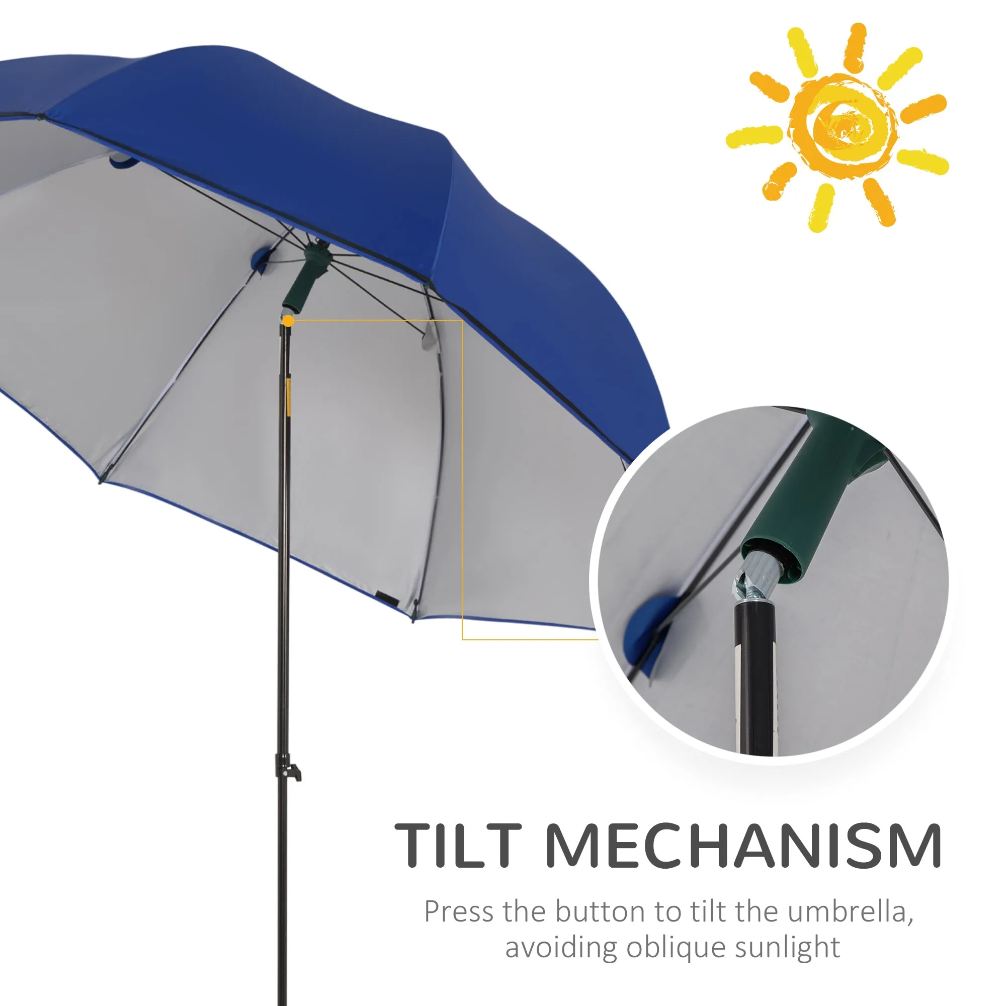 Outsunny 2m Beach Parasol with Sides Fishing Umbrella w/ Tilt, UV30 , Blue