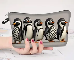 Penguin Line-Up Hand Purse / Travel Bag (7" x 4" x 2")