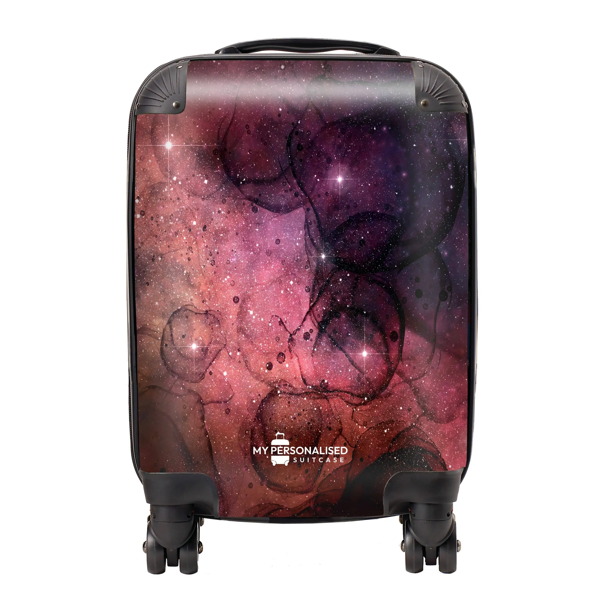 Personalised Awash with Stars Pink and Black Suitcase