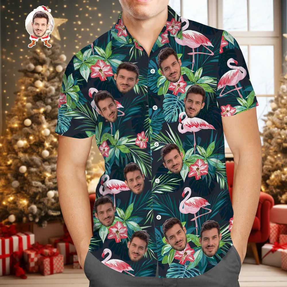 Personalised Hawaiian Shirt With Faces UK for Men All Over Print Hawaiian Shirt Flamingo Flowers and Leaves