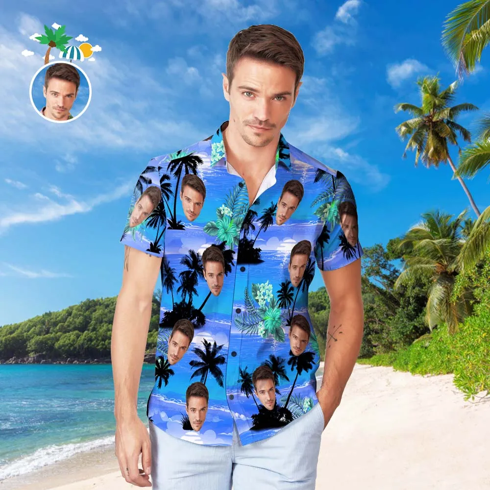 Personalised Shirt Men's Popular All Over Print Hawaiian Beach Shirt Holiday Gift - Blue Coast