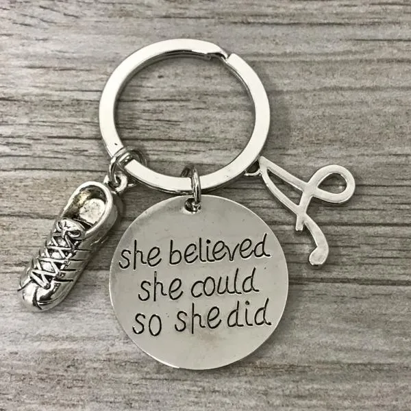 Personalized Runner Keychain, Runner She Believed She Could So She Did Keychain