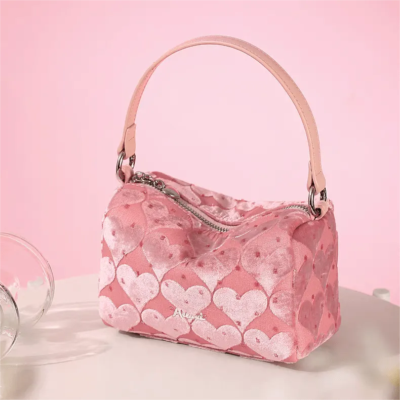 Pink Heart Velvet Tote Bag