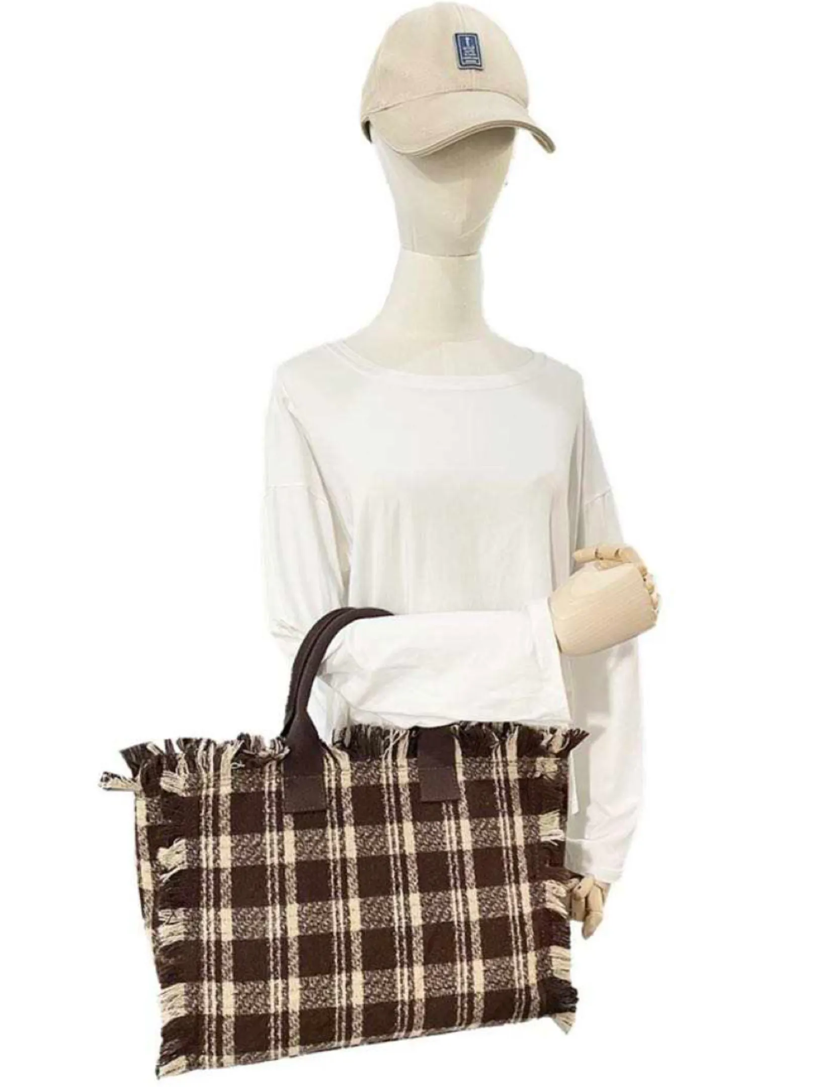 Plaid Fringe Tote Bag - Brown or Black