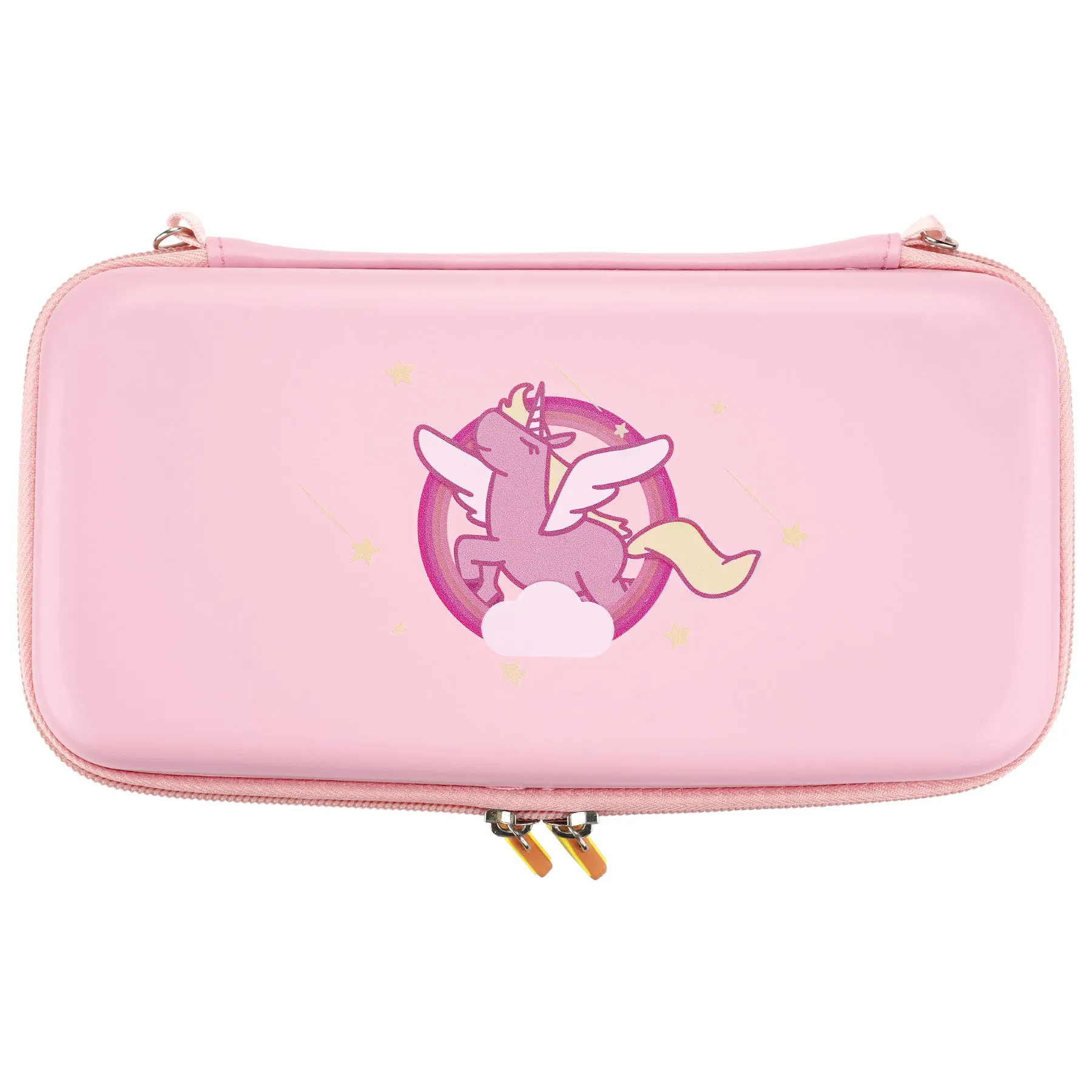 PlayVital Pink Switch Carrying Case, Switch Portable Pouch, Soft Velvet Lining Switch Storage Bag, Travel Case for NS Switch OLED with Thumb Grips Game Cards Slots & Inner Pocket - Candy Rainbow Unicorn - NTW003