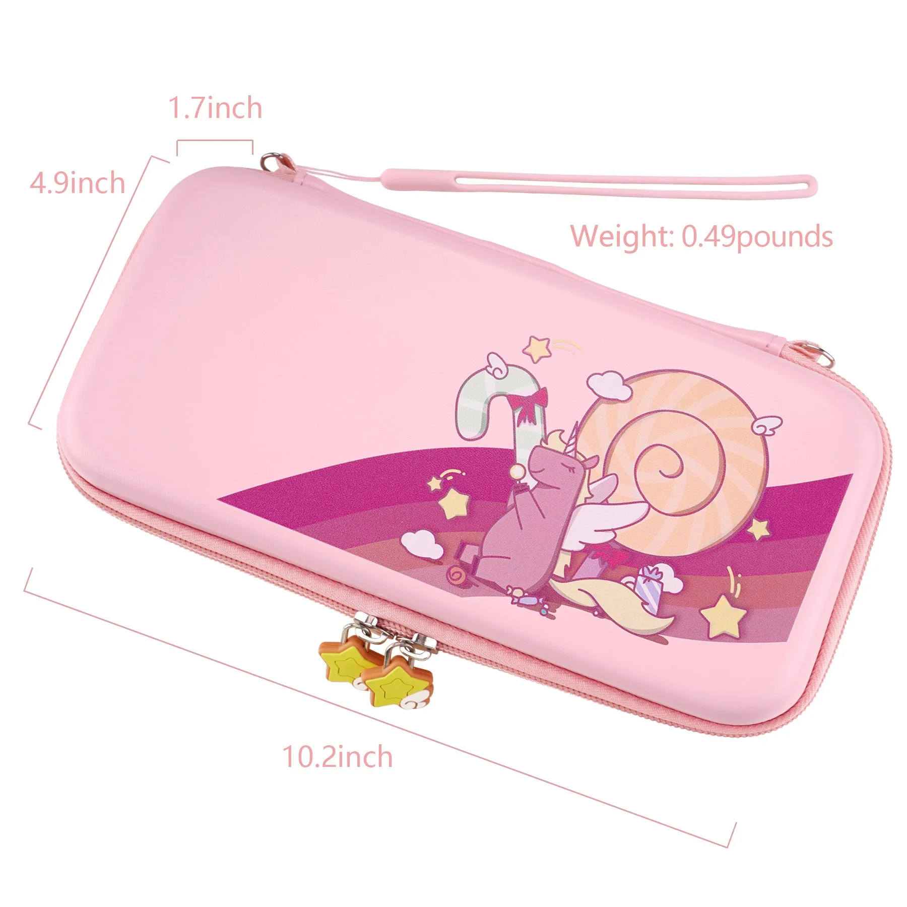 PlayVital Pink Switch Carrying Case, Switch Portable Pouch, Soft Velvet Lining Switch Storage Bag, Travel Case for NS Switch OLED with Thumb Grips Game Cards Slots & Inner Pocket - Candy Rainbow Unicorn - NTW003