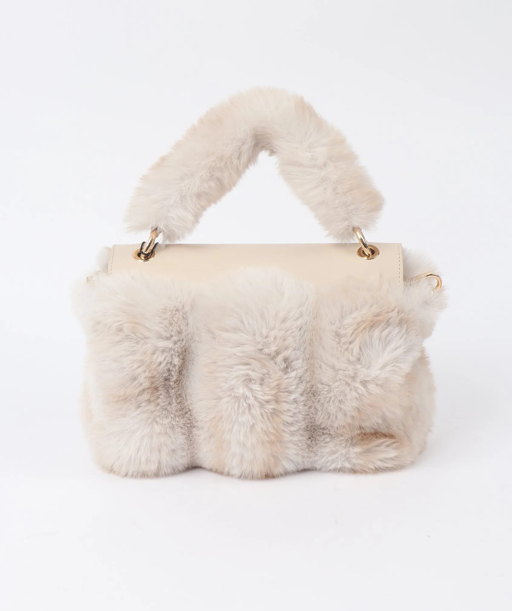 Plush Cream and Beige Ombre Faux Fur Crossbody Bag