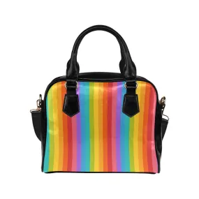 Rainbow Striped Purse, Black Cute Small Shoulder Bag High Vegan Leather Women Crossbody Designer Handbag Bag