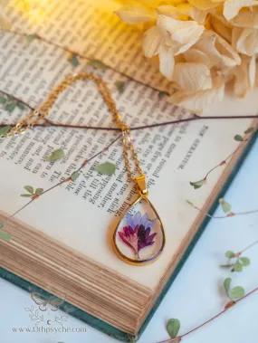 Real Corn flower teardrop resin pendant necklace