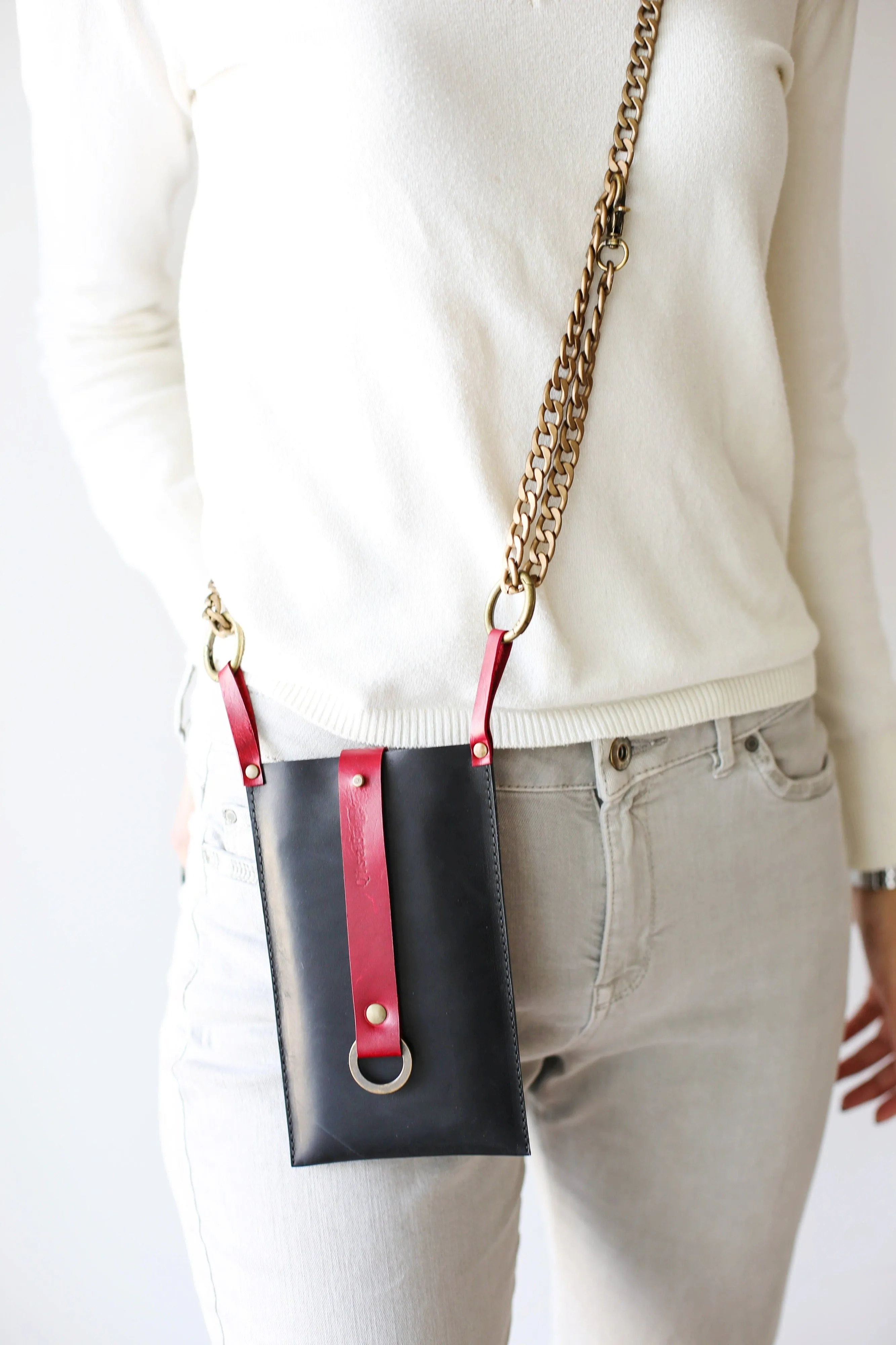 Red & Black Leather Phone Bag