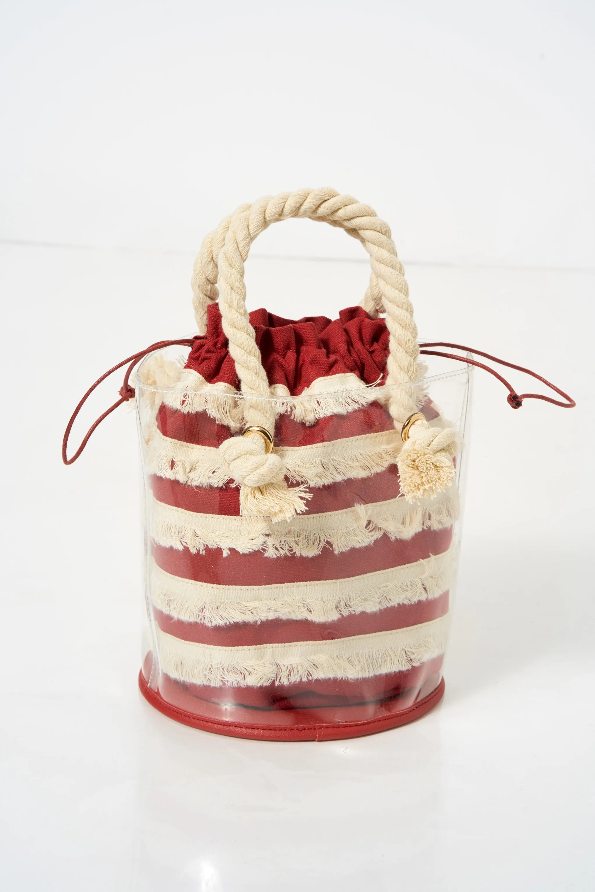 Red Striped Fringe Bucket Handbag