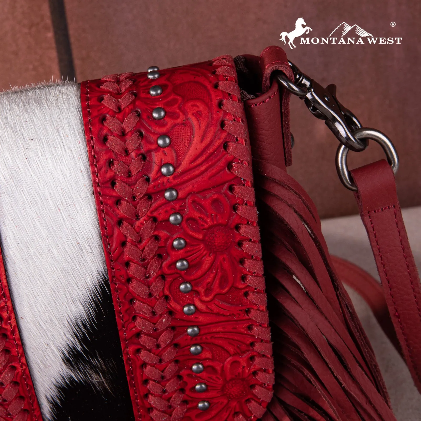 RLC-L168 Montana West Genuine Leather Tooled Collection Fringe Crossbody