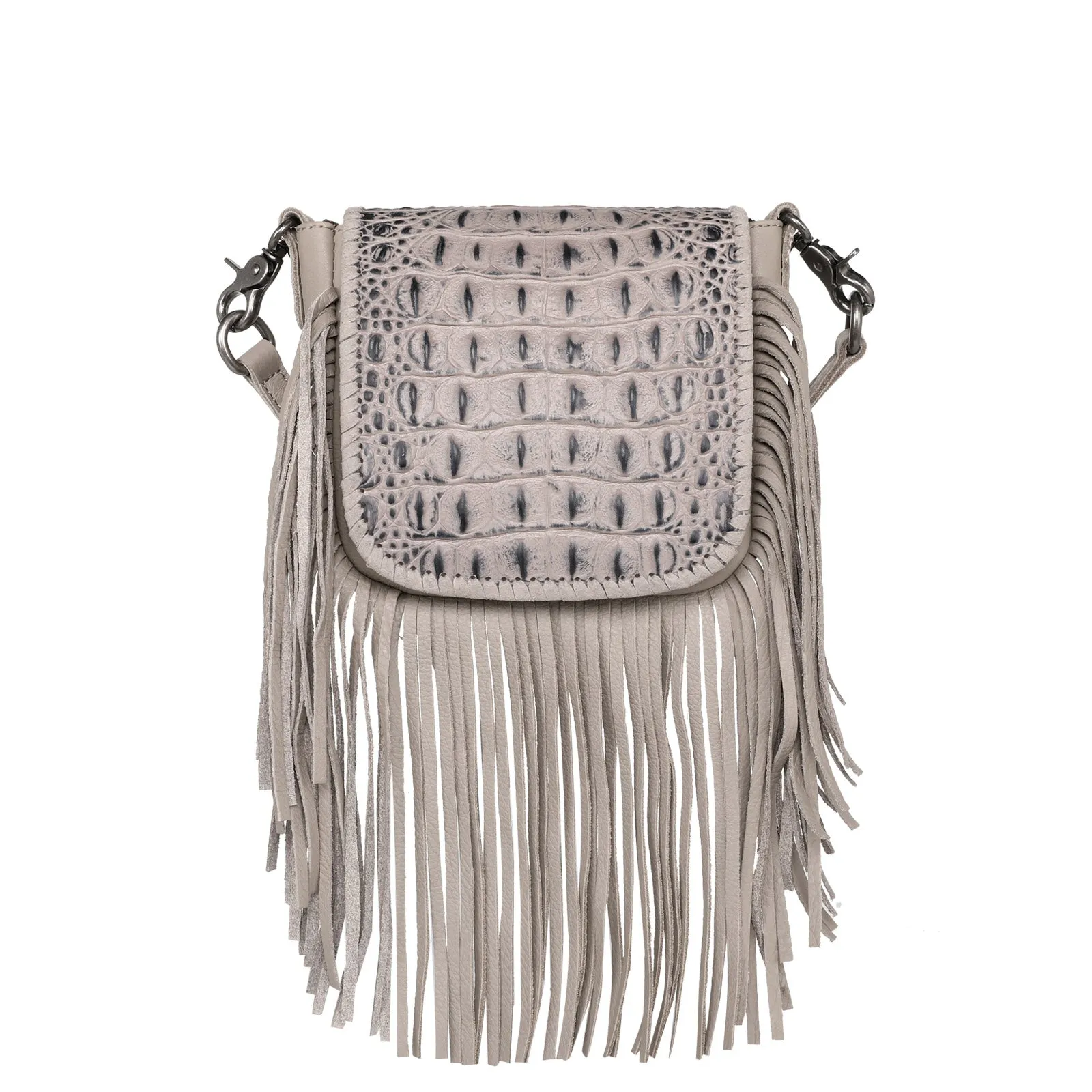 RLC-L173 Montana West Genuine Leather Tooled Collection Fringe Crossbody