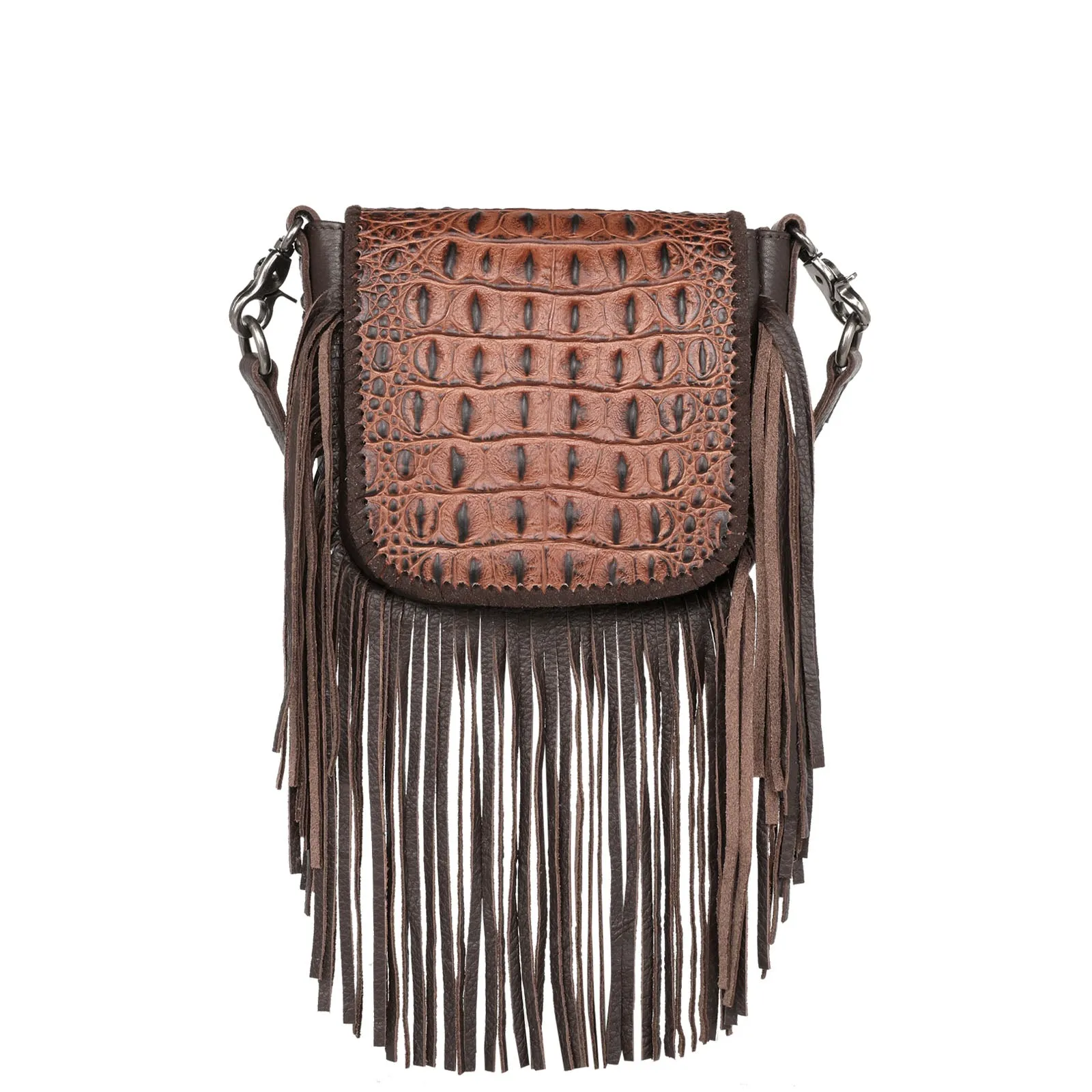 RLC-L173 Montana West Genuine Leather Tooled Collection Fringe Crossbody