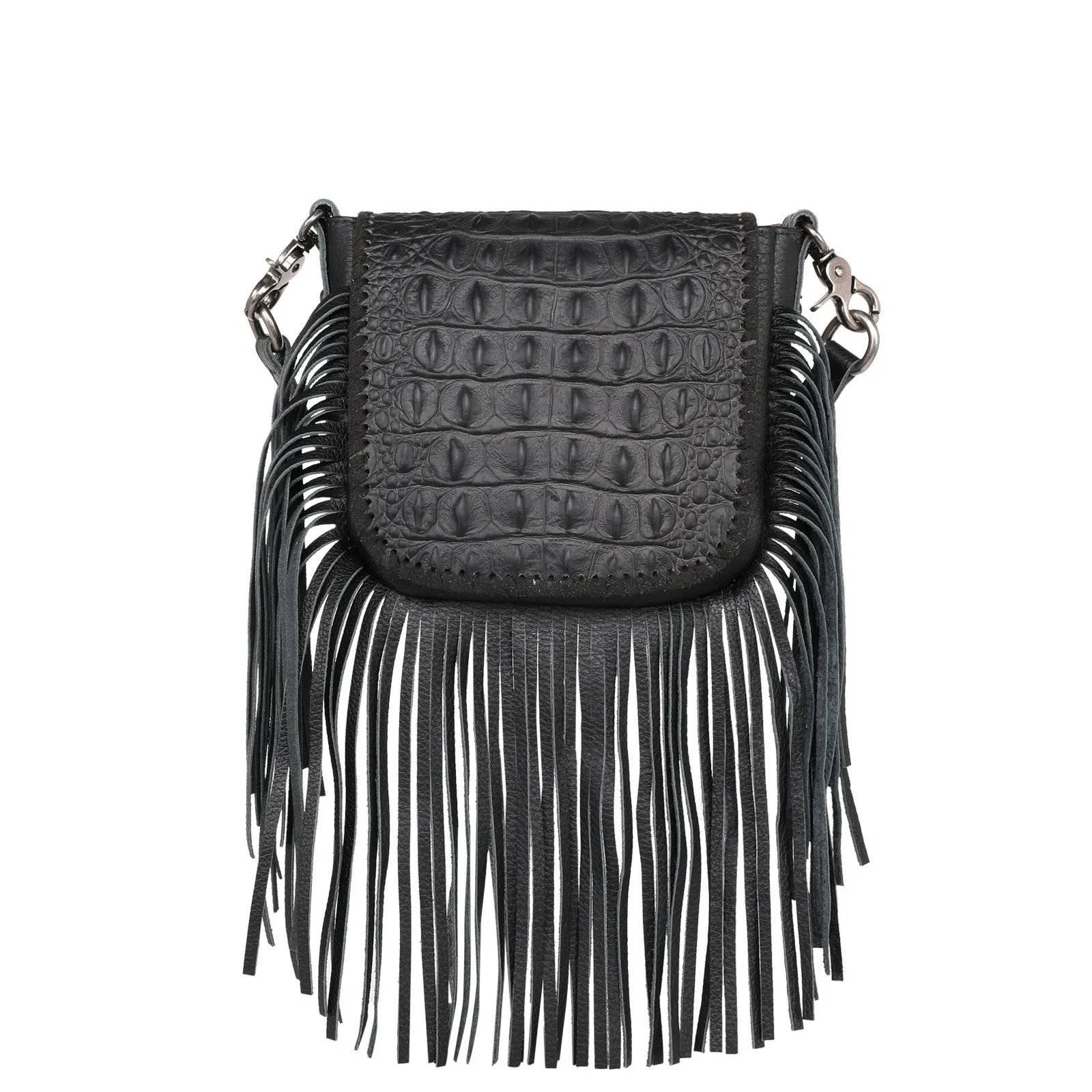 RLC-L173 Montana West Genuine Leather Tooled Collection Fringe Crossbody