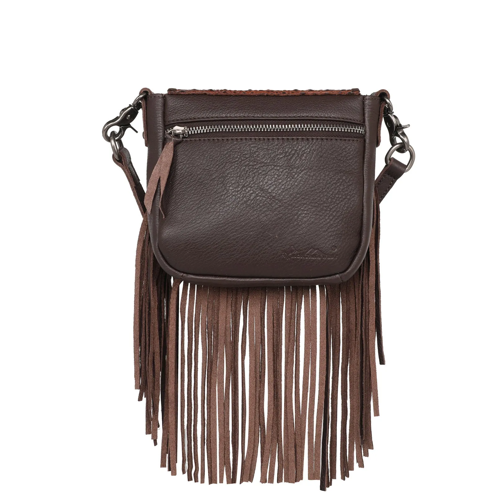 RLC-L173 Montana West Genuine Leather Tooled Collection Fringe Crossbody