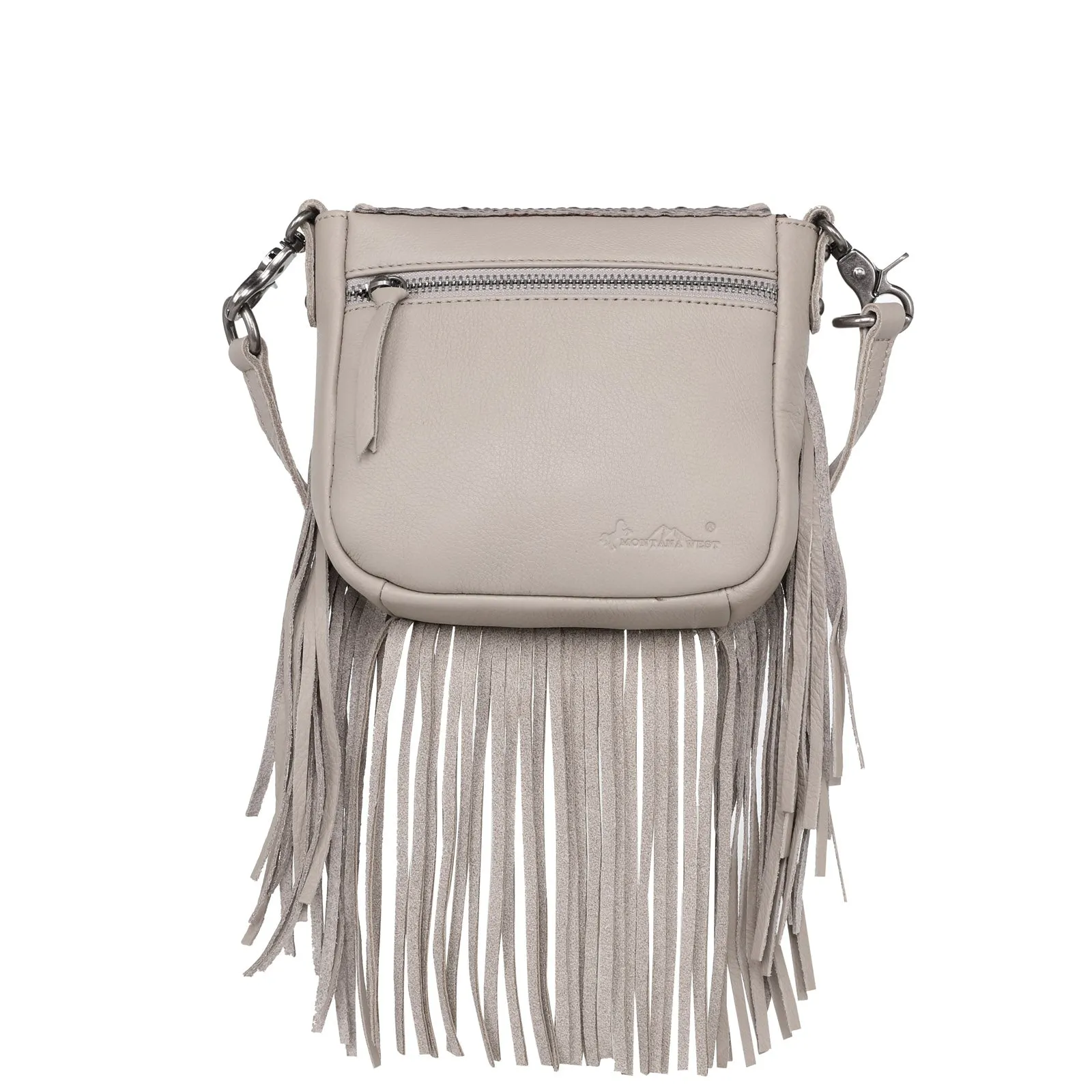 RLC-L173 Montana West Genuine Leather Tooled Collection Fringe Crossbody