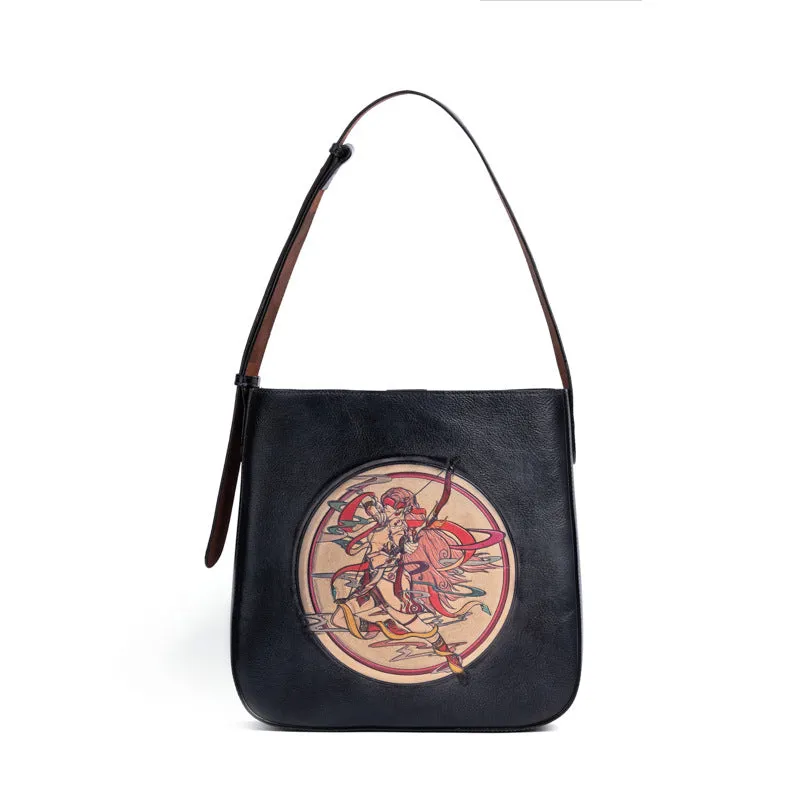 Sagittarius Head Layer Cowhide Leather Retro Bag