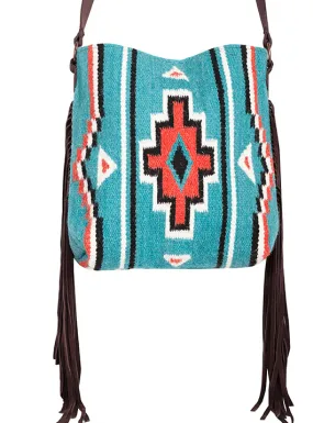 Scully Women's Woven Wool Teal Multi Color Aztec Pattern Shoulder Handbag B316