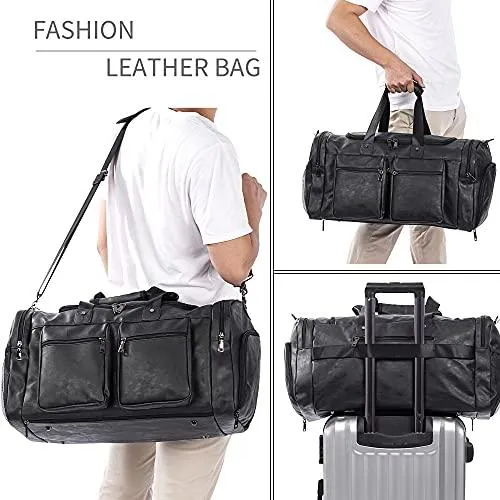 SFFashion™ 52L Leather Weekender Duffel Bag w/ Shoe Compartment- Waterproof Travel Bag