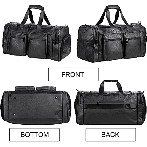 SFFashion™ 52L Leather Weekender Duffel Bag w/ Shoe Compartment- Waterproof Travel Bag