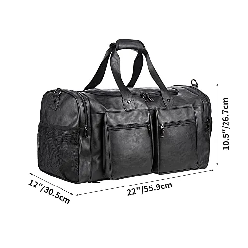 SFFashion™ 52L Leather Weekender Duffel Bag w/ Shoe Compartment- Waterproof Travel Bag